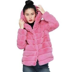 Apparis Cozy Soft Warm Pink Fuzzy Furry Hooded Hoodie Hood Teddy Jacket Coat XS